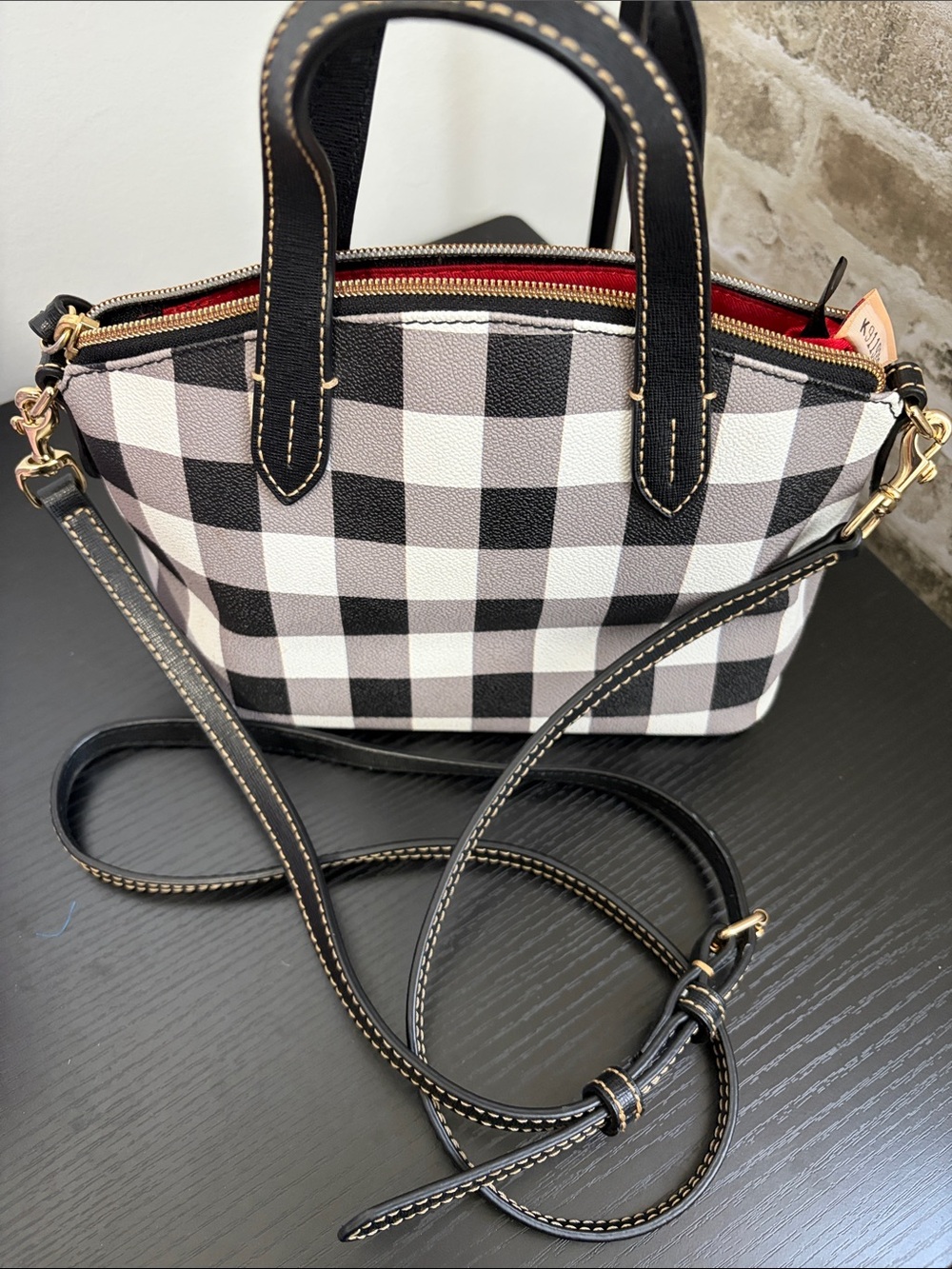Dooney & Bourke Black and White Buffalo Check Crossbody Satchel - Picture 13 of 13